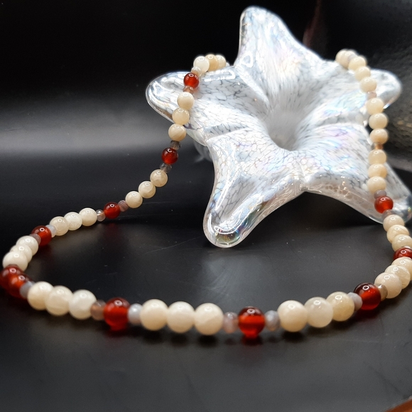 Artisan Agate & Carnelian Beaded Necklace - Picture 1 of 5